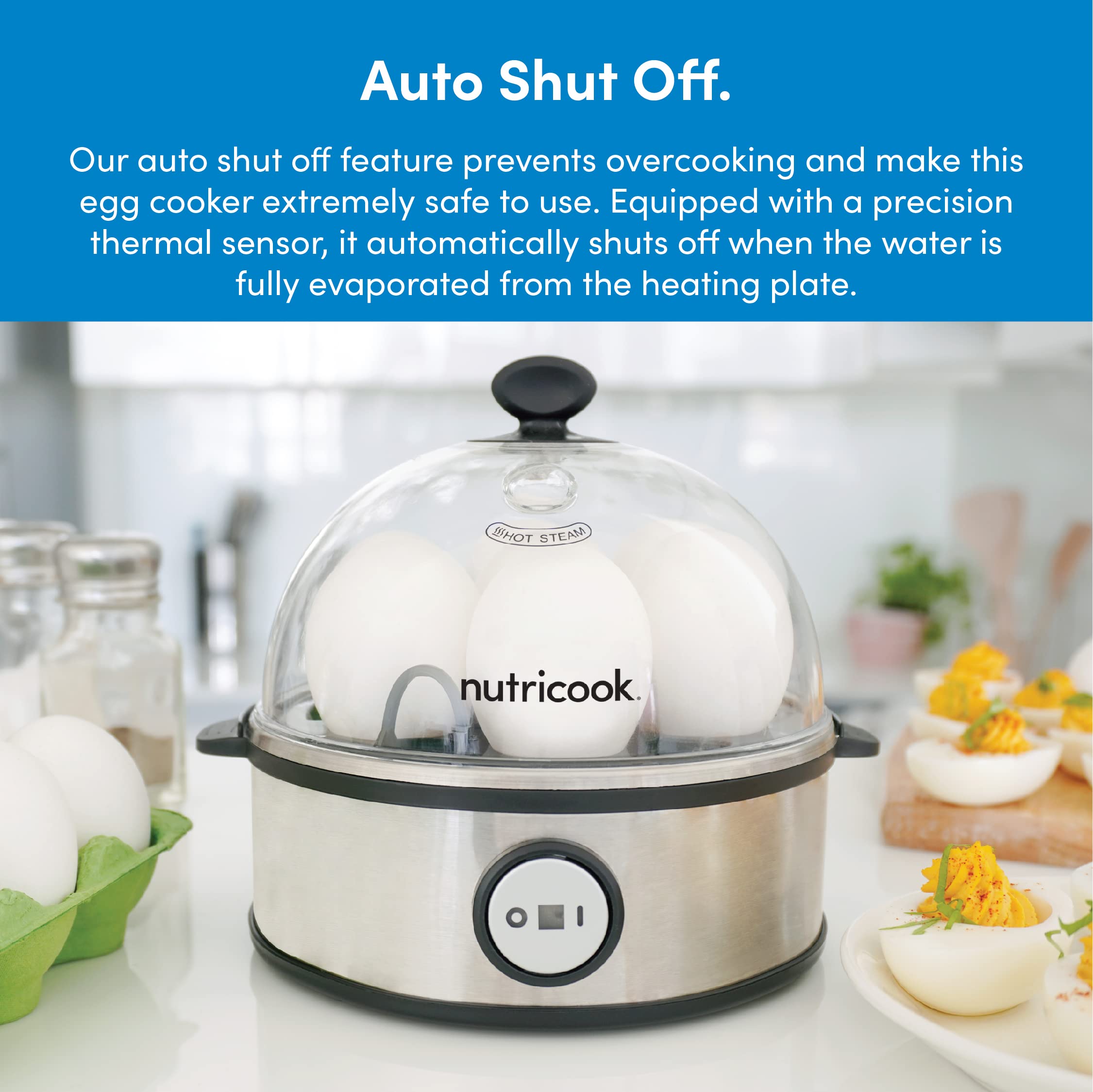 NutriCook Rapid Egg Cooker: 7 Egg Capacity Electric Egg Cooker for Boiled Eggs, Poached Eggs, Scrambled Eggs, or Omelettes with Auto Shut Off Feature - Silver NutriCook Rapid Egg Cooker: 7 Egg Capacity Electric Egg Cooker for Boiled Eggs, Poached Eggs, Scrambled Eggs, or Omelettes with Auto Shut Off Feature - Silver